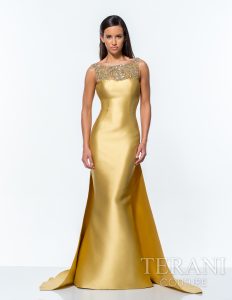 Ilga prabangi auksinė suknelė 151E0297