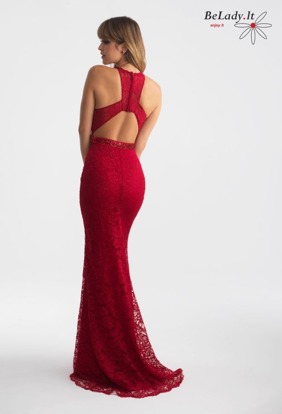 Raudona nėrinių suknelė 18-706
