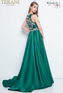 Smaragdinė proginė suknelė su šleifu 1812P5387