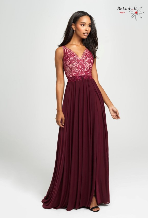 Burgundiškos spalvos lengva proginė suknelė 19-108B