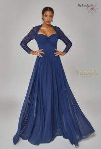 Mėlyna suknelė ilgomis rankovėmis vestuvems