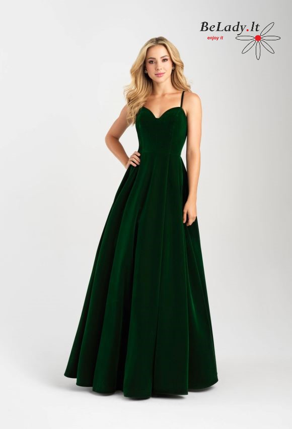 Žalia aksominė proginė suknelė